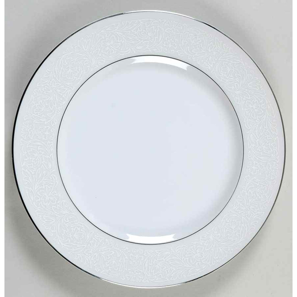 Wyndham Dinner Plate Bridal Lace 10-5/8" White Platinum Silver Trim Japan